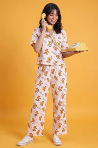 Zivame Garfield Collection Knit Cotton Loungewear Set - Pink Dogwood — thumbnail 1
